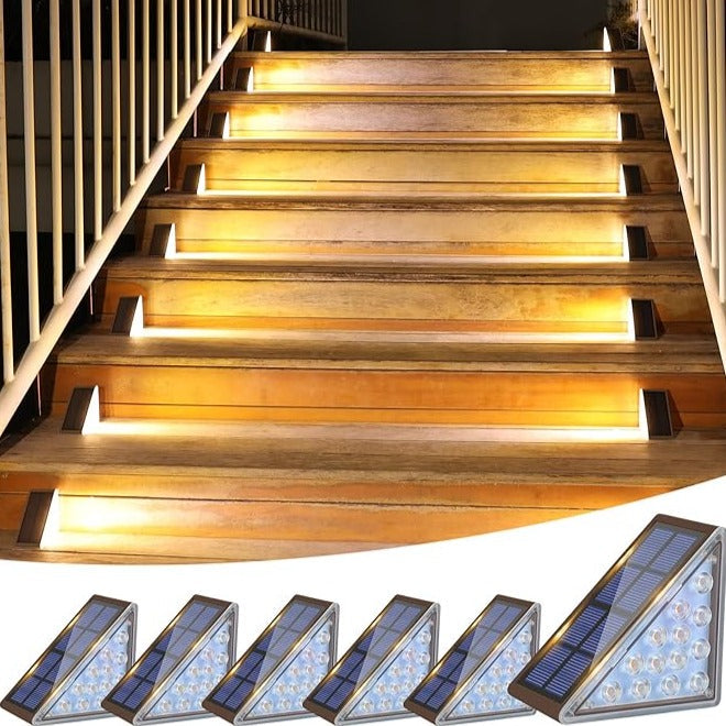 Solar Powered Stair Lights with Dusk Sensor, Waterproof LED Outdoor Step Lights