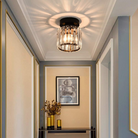 Flush Mount Ceiling Light with Crystal Shade - Black Brass Finish