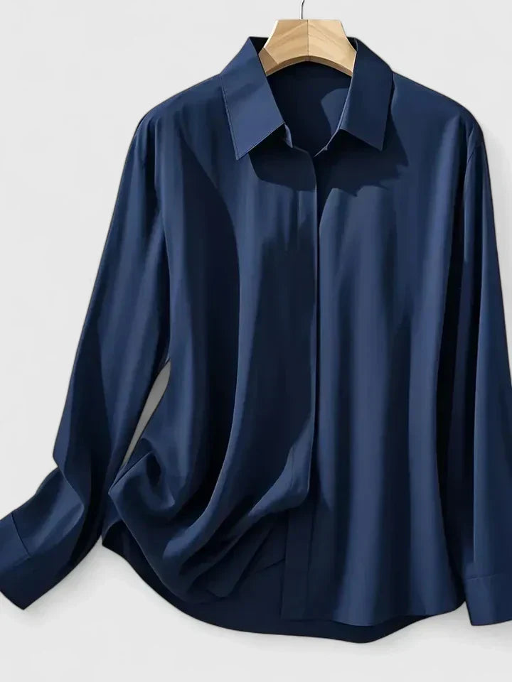 Women's Blouse with Hidden Button Placket for Office Wear