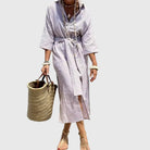 Women's Striped Midi Dress with Side Pocket