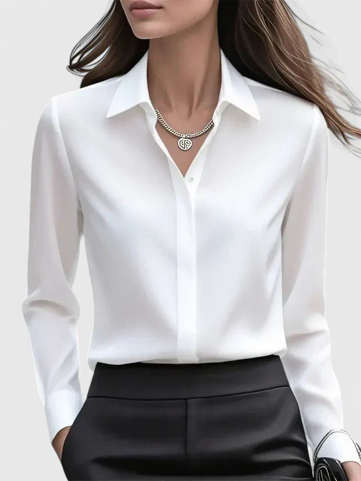 Women's Blouse with Hidden Button Placket for Office Wear