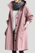 Women's Hooded Rain Trench Coat – Water-Repellent Mid-Season Jacket