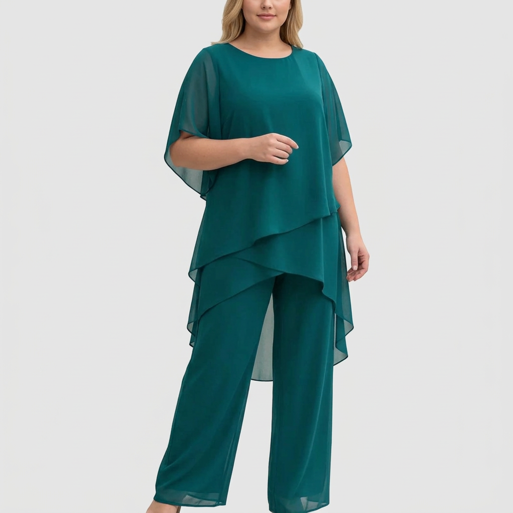 Women's Two-Piece Set with Draped Top and Wide-Leg Palazzo Trousers