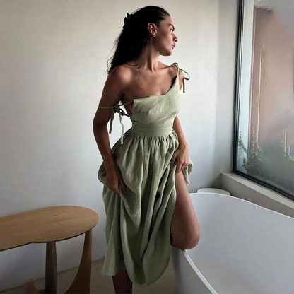 Margje | Zomerjurk Dames met Tie-Shoulder Bandjes en Volumineuze Rok voor Elegante Look