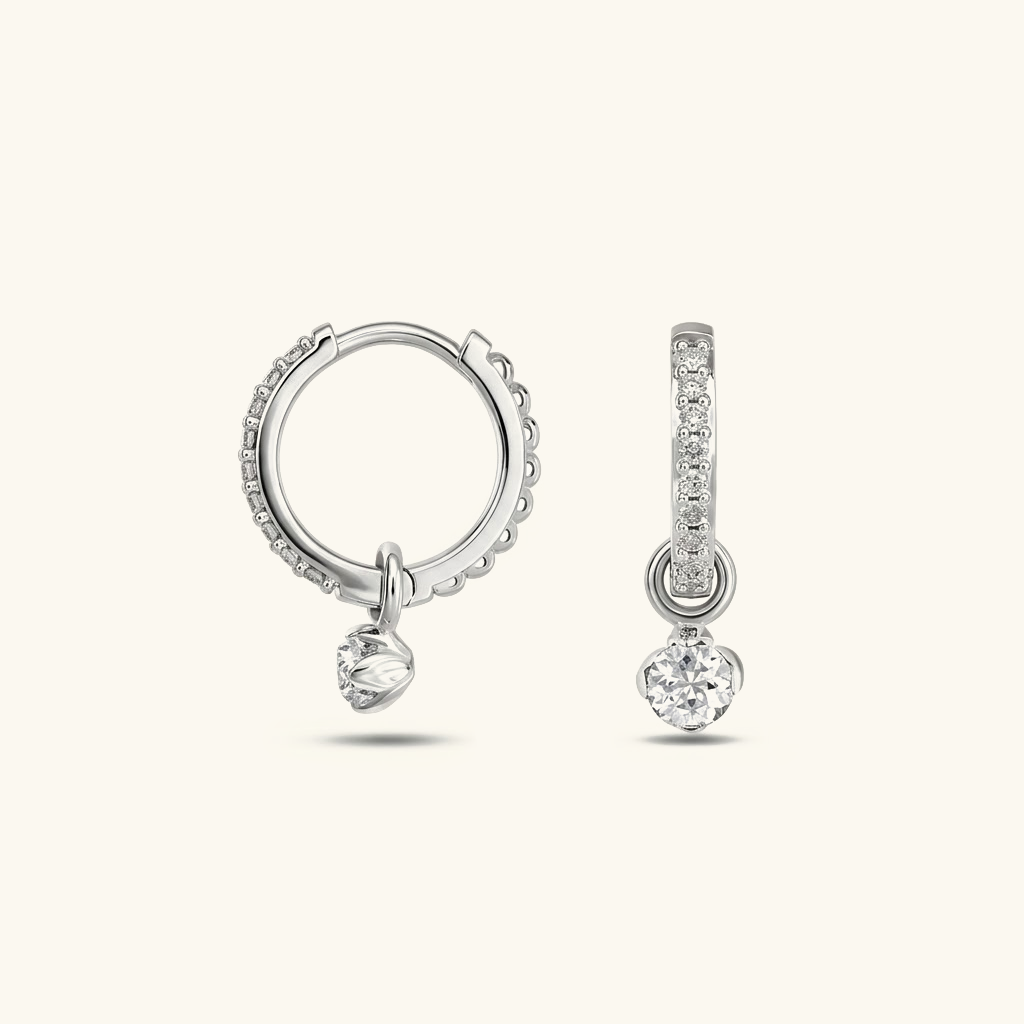 Women's CZ Huggie Earrings with Dangling Charm