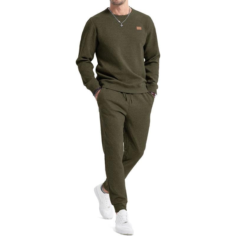 Men's 2 Piece Sweatsuit Set – Textured Jacquard Jacket & Pants