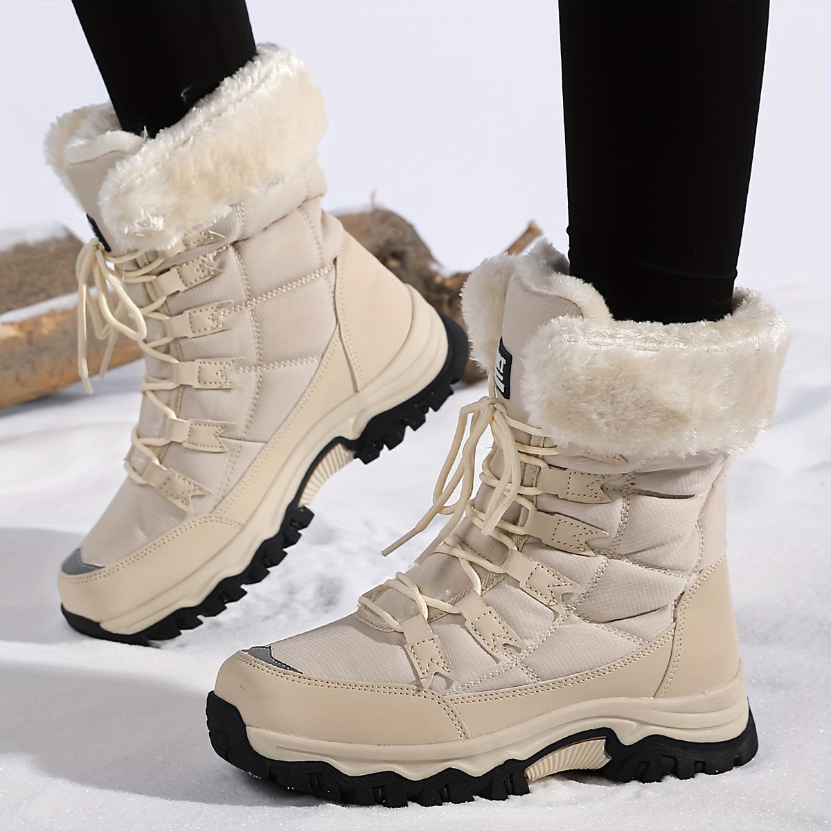 Women's Winter Boots Brown Faux Leather, Warm Lined and Waterproof