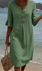 Women's Loose-Fit Button-Front Dress with Flowing Sleeves