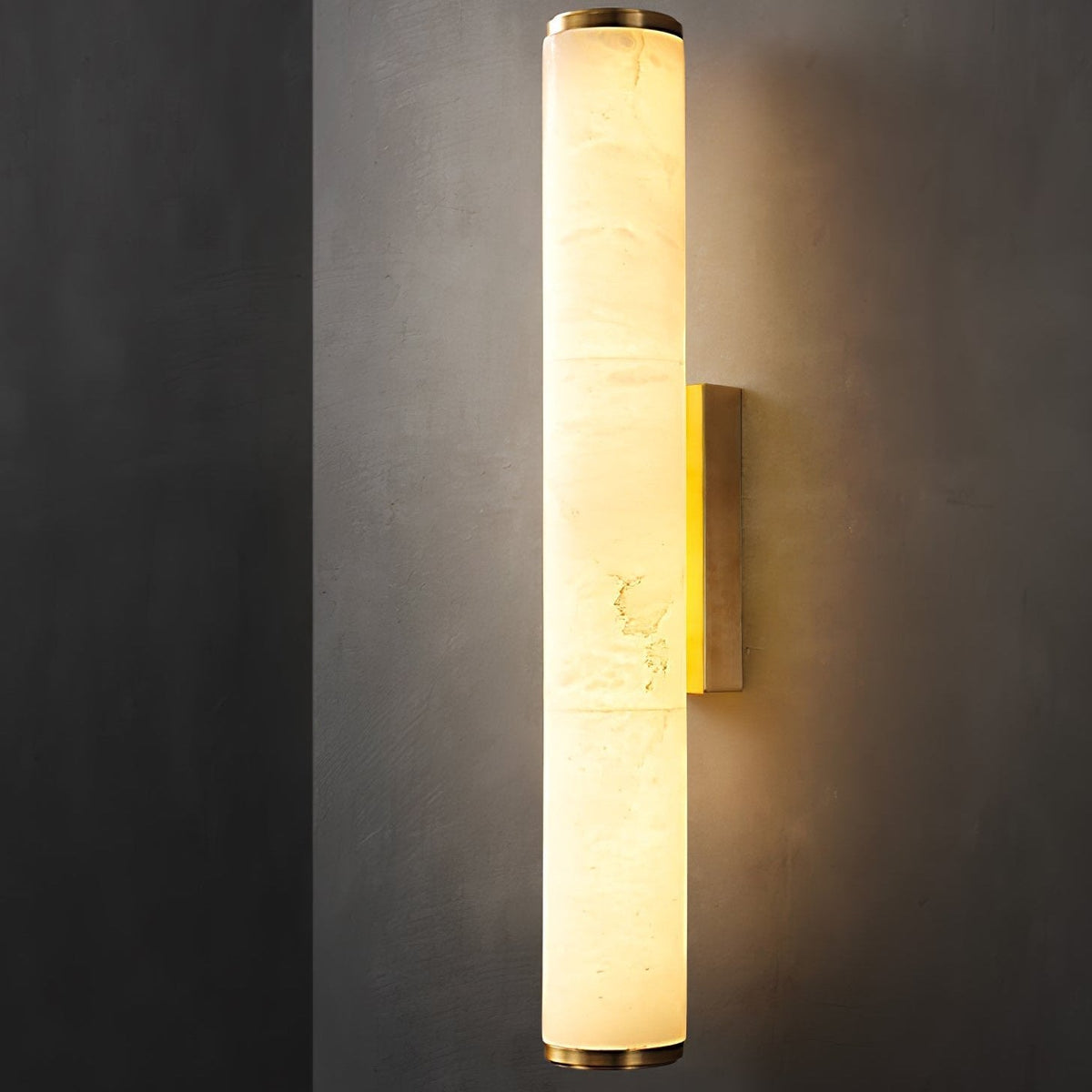 Marble Wall Sconce with Vertical Cylindrical LED Light, Copper Finish