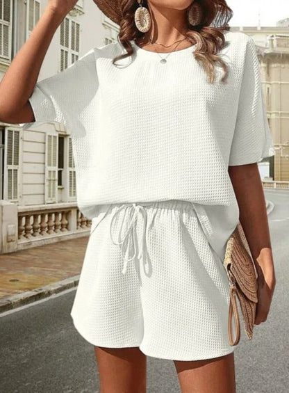 Elly | Dames Geribde Rib & Short Set – Ademend Comfort en Subtiele Elegantie