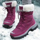 Women's Winter Boots Brown Faux Leather, Warm Lined and Waterproof