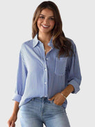 Women's Striped Tie Front Collared Shirt