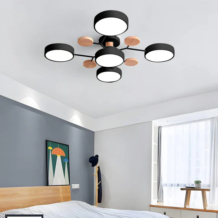 Round Iron LED Semi-Flush Ceiling Light – Chandelier with Acrylic Heads