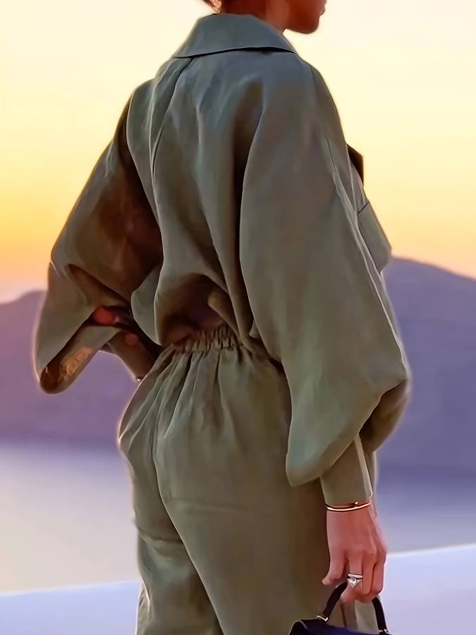 Nadya | Dames Jumpsuit – Elegante Pasvorm, Oversized Top en Wijde Pijpen met Lapel Kraag