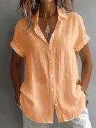 Women's Linen Shirt Short Sleeve Button-Up Collared Top