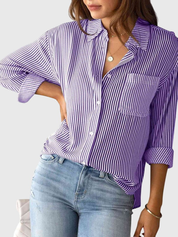 Women's Striped Tie Front Collared Shirt