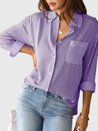 Women's Striped Tie Front Collared Shirt