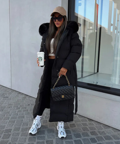 Eleva’s Buff Coat | Dames lange winterjas met capuchon en tijdloze elegantie