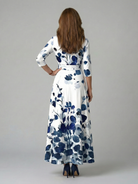 Women's Floral Wrap Midi Dress with Three Quarter Sleeves