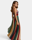 Women's Strapless Pleated Maxi Dress - Multicolor Evening Gown