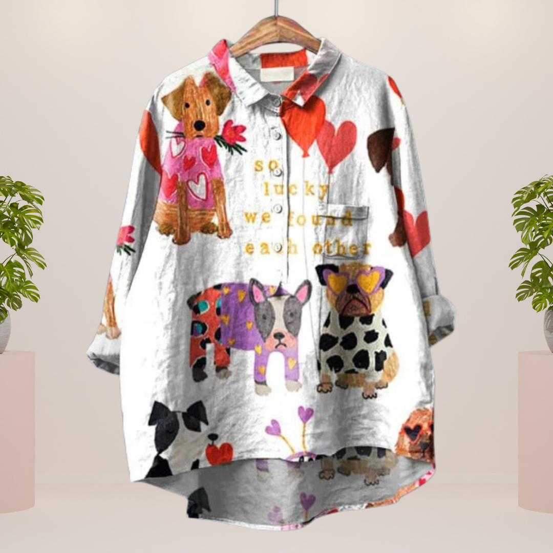 Women's Colorful Printed T-Shirt – Dog, Cat & Floral Designs