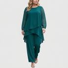 Women's Two-Piece Set with Draped Top and Wide-Leg Palazzo Trousers