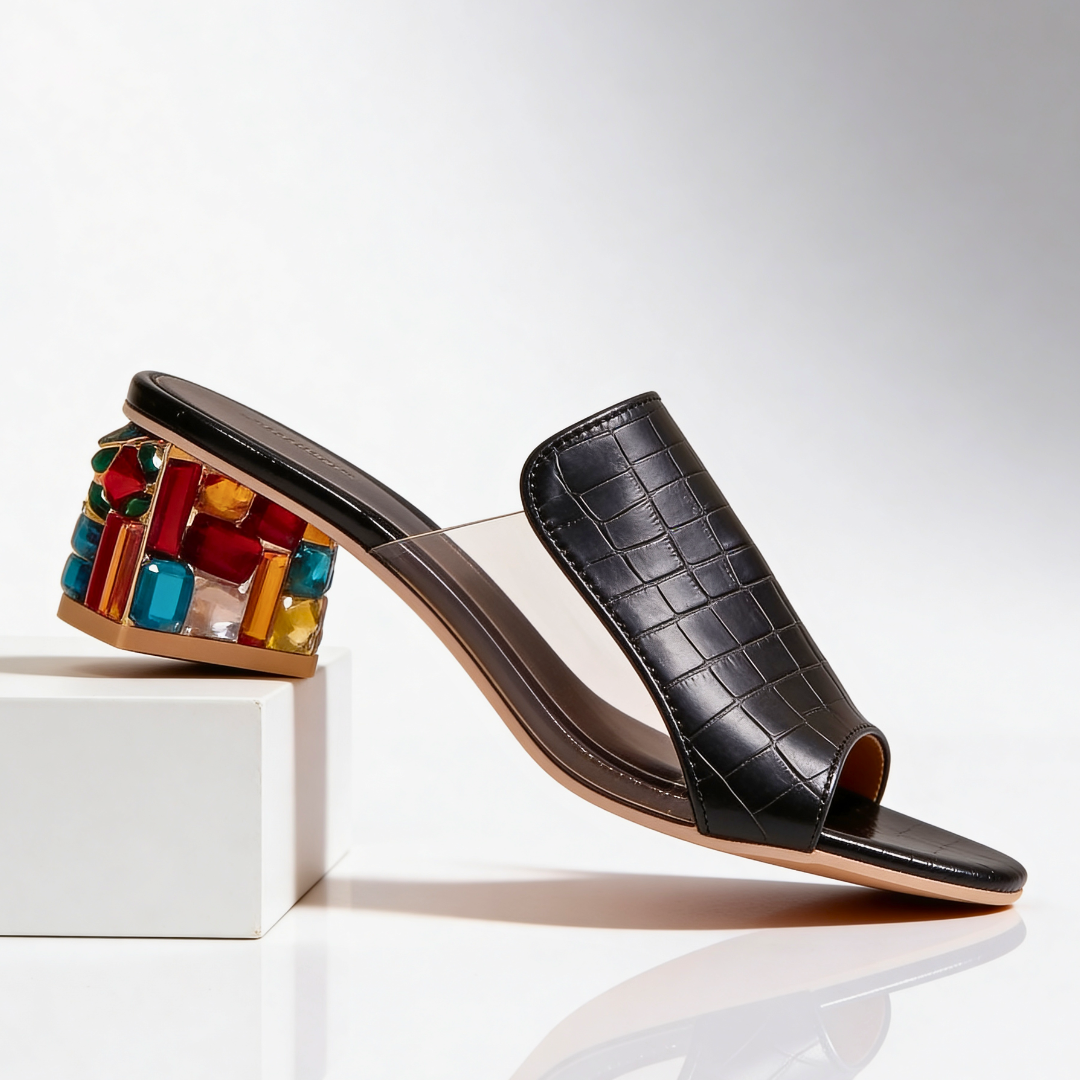 Women's Rhinestone Heel Slides with Jeweled Block Heel