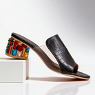 Women's Rhinestone Heel Slides with Jeweled Block Heel