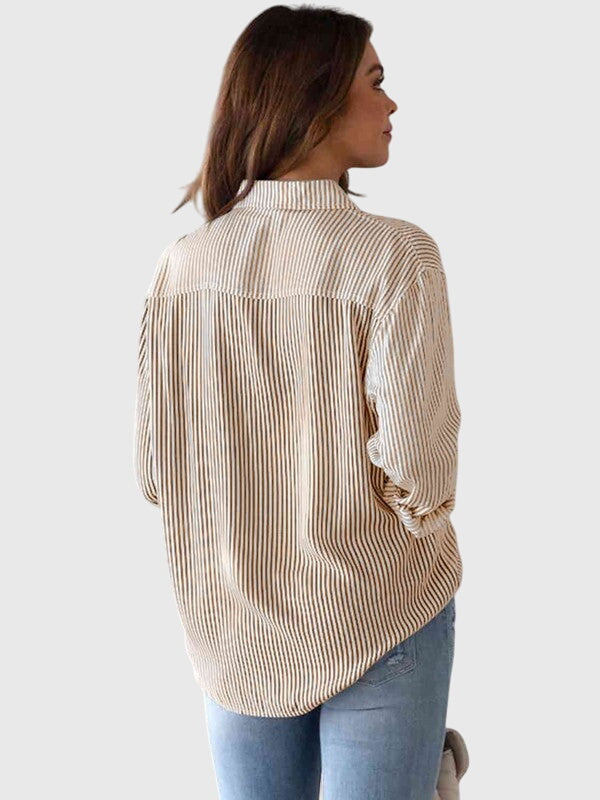 Women's Striped Tie Front Collared Shirt
