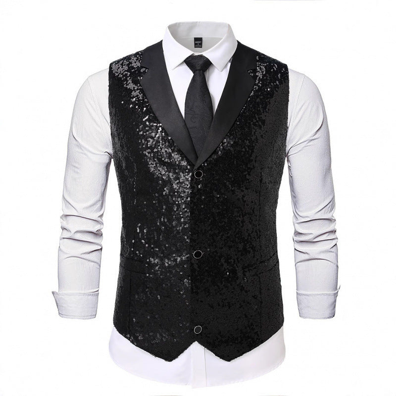 Men's Glitter Waistcoat with Satin Collar