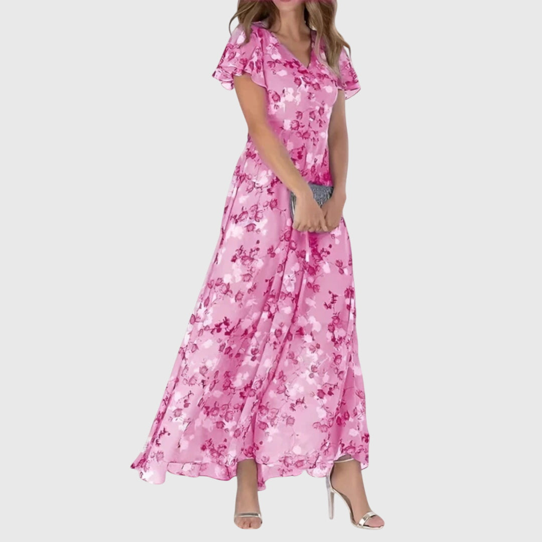 Women's Floral V-Neck Maxi Dress - Flowy Summer Dress