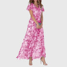 Women's Floral V-Neck Maxi Dress - Flowy Summer Dress