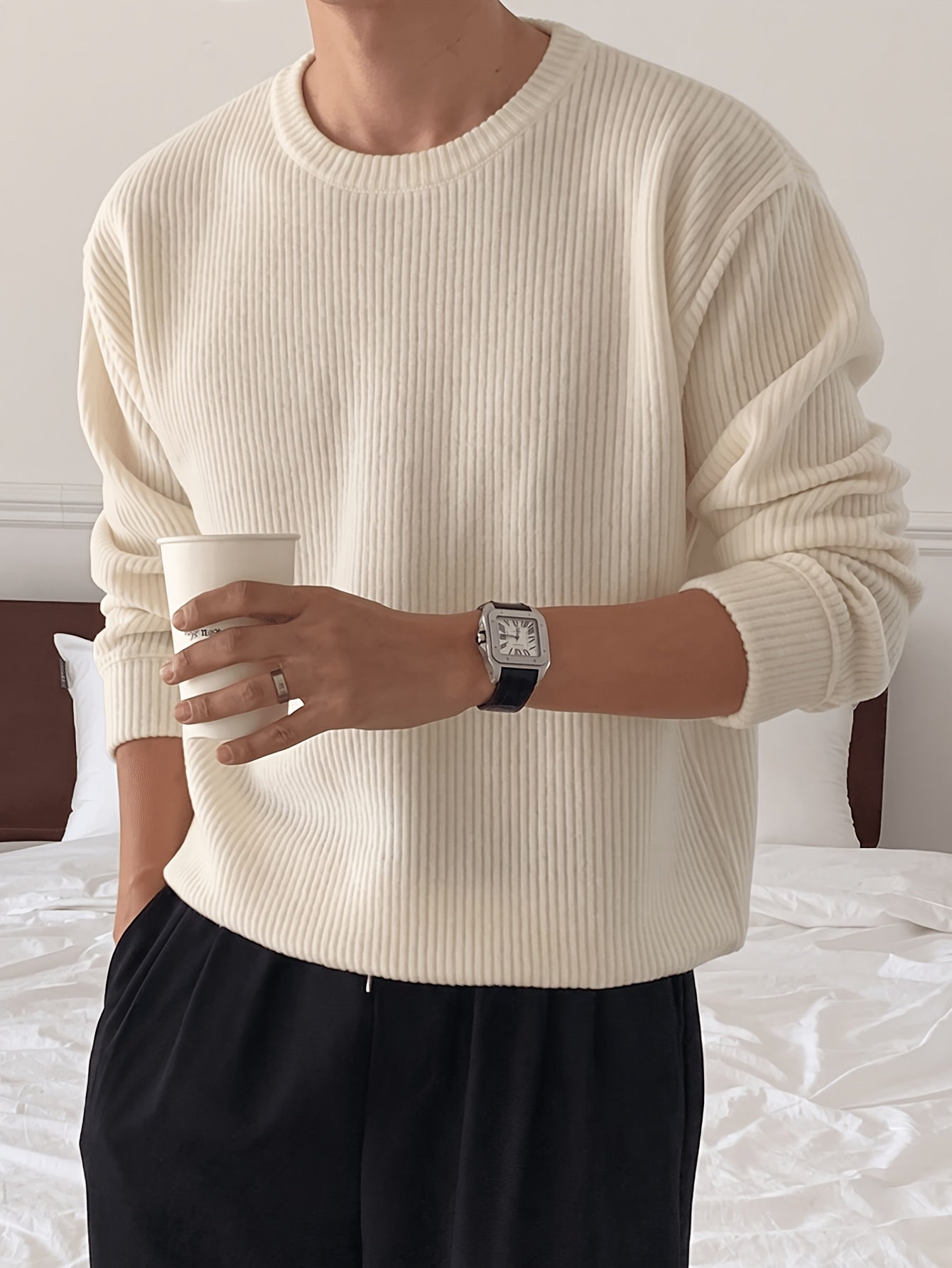 Men's Ribbed Crew-Neck Sweater – Relaxed Fit Knit Pullover