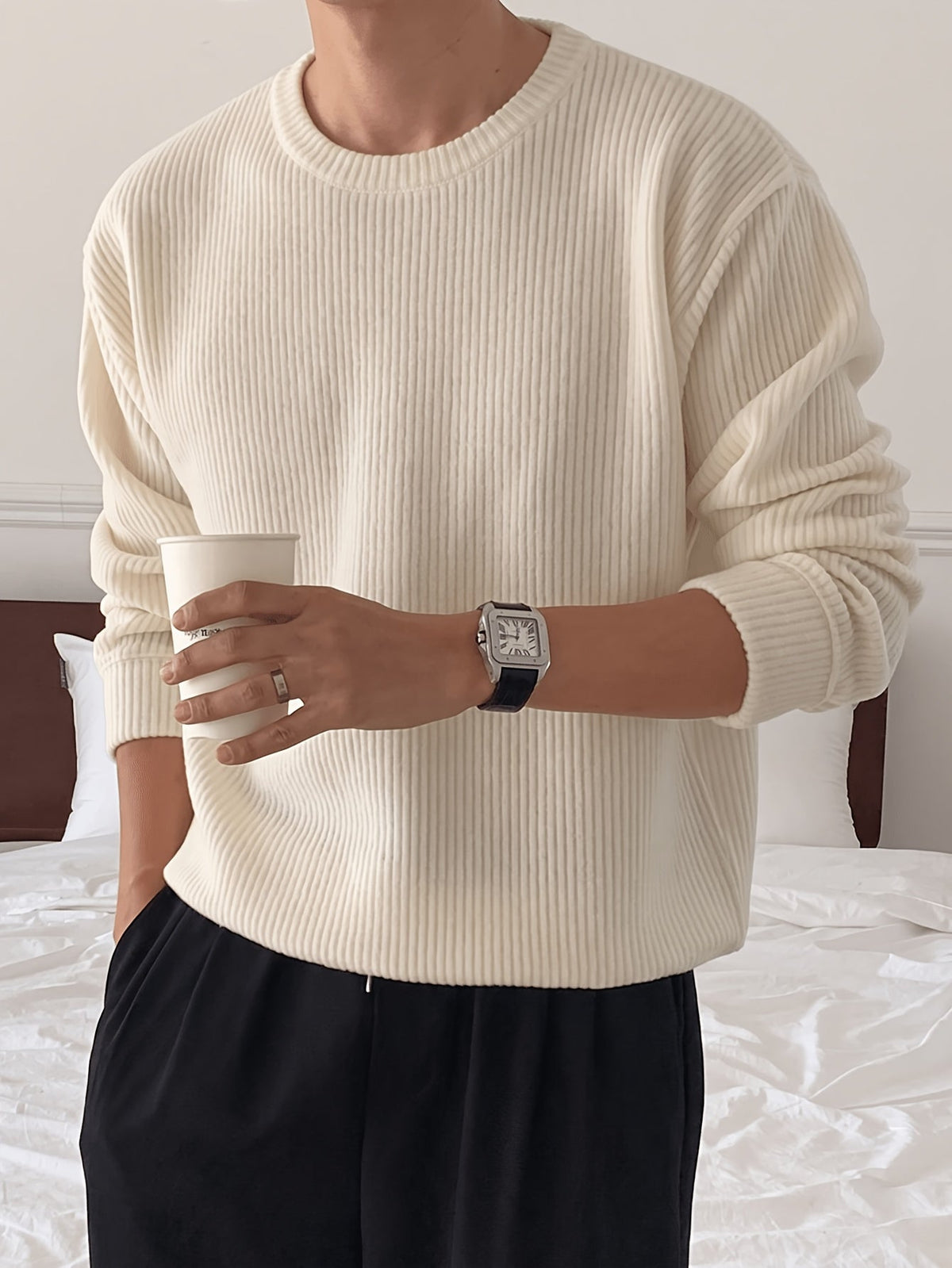Men's Ribbed Crew-Neck Sweater – Relaxed Fit Knit Pullover