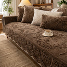 Plush Botanical Texture Couch Cover with Non-Slip Backing