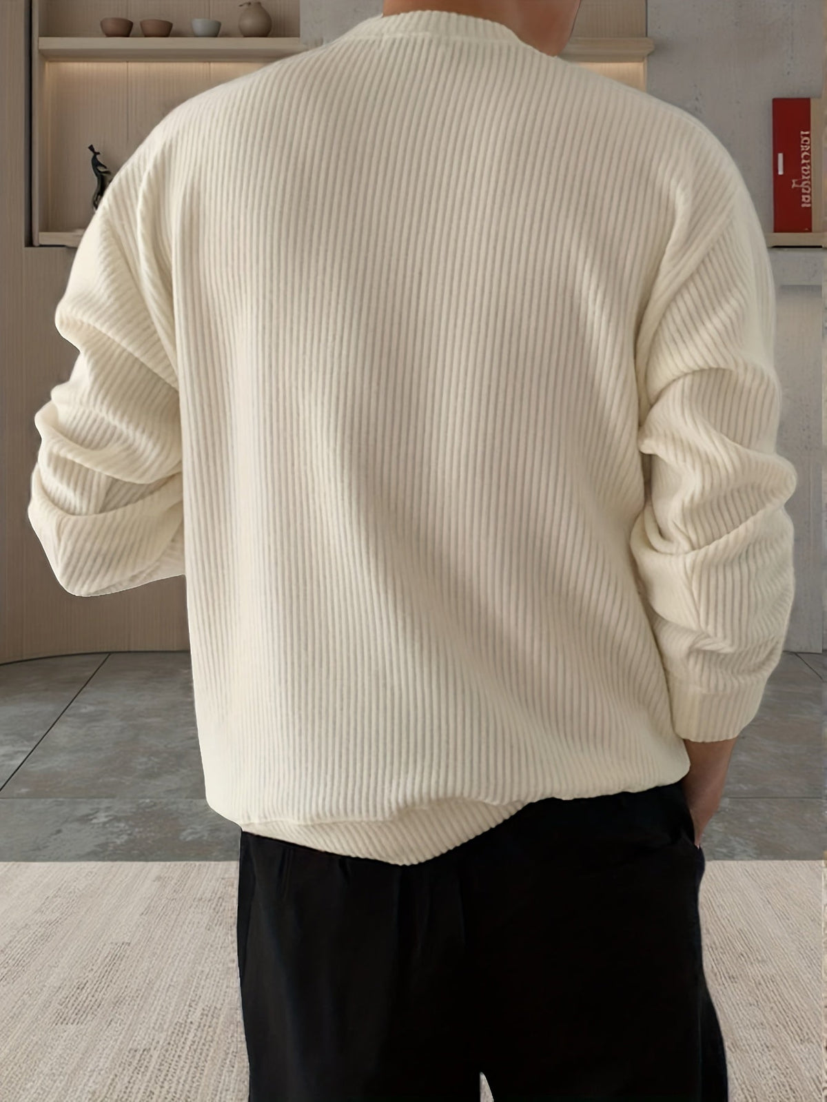 Men's Ribbed Crew-Neck Sweater – Relaxed Fit Knit Pullover