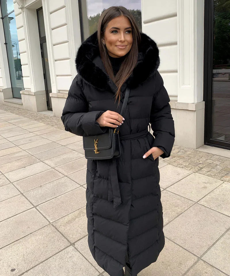 Eleva’s Buff Coat | Dames lange winterjas met capuchon en tijdloze elegantie