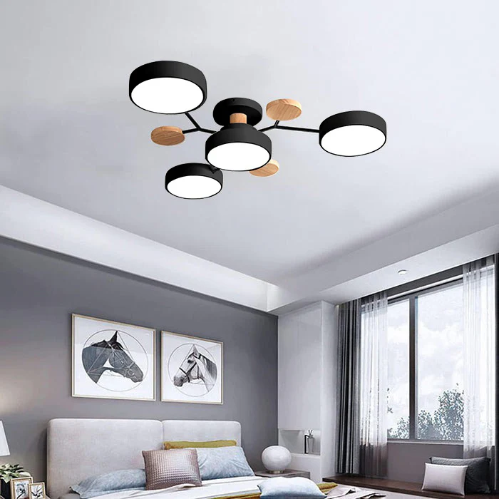 Round Iron LED Semi-Flush Ceiling Light – Chandelier with Acrylic Heads