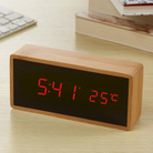 Wooden Digital Alarm Clock with LED Time and Temperature Display