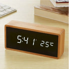 Wooden Digital Alarm Clock with LED Time and Temperature Display