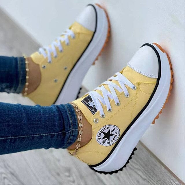 Women's Chunky Canvas Trainers - Lace-Up Platform Sneakers