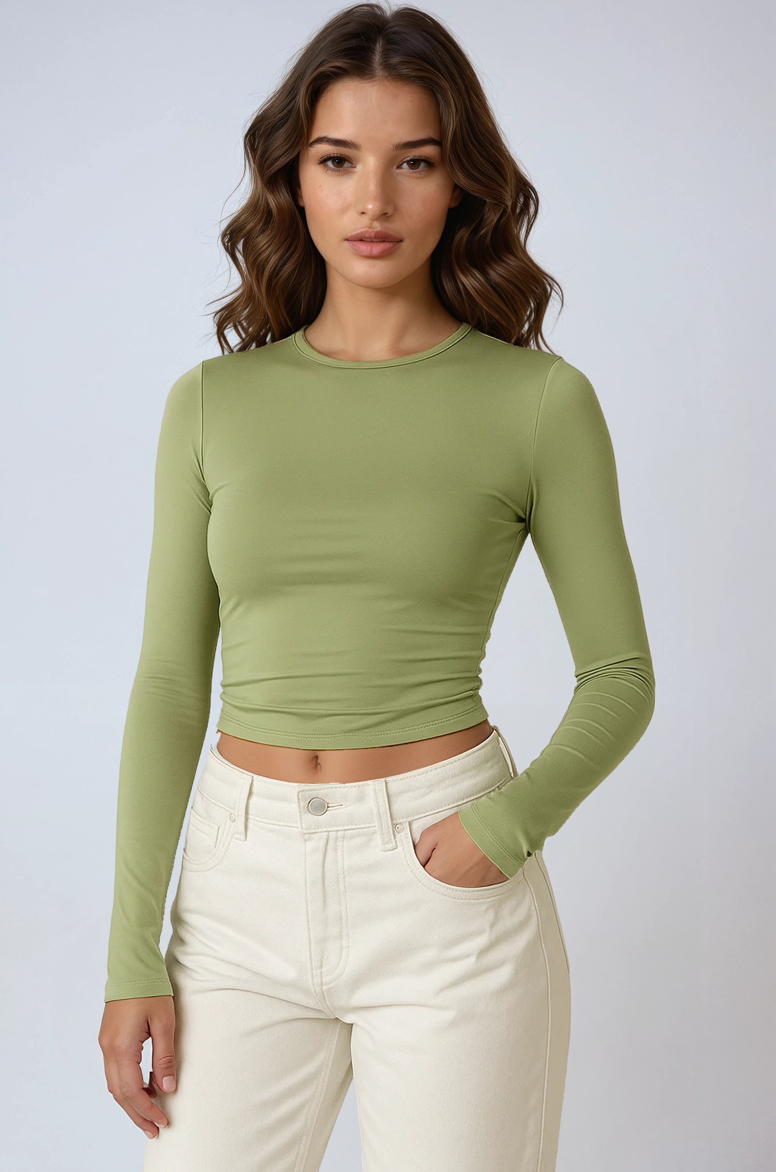 Women's Long Sleeve Stretch Crop Top with Thumbholes