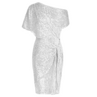 Women's Sequin Cocktail Dress – Asymmetric Off-Shoulder, Knee-Length