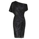Women's Sequin Cocktail Dress – Asymmetric Off-Shoulder, Knee-Length