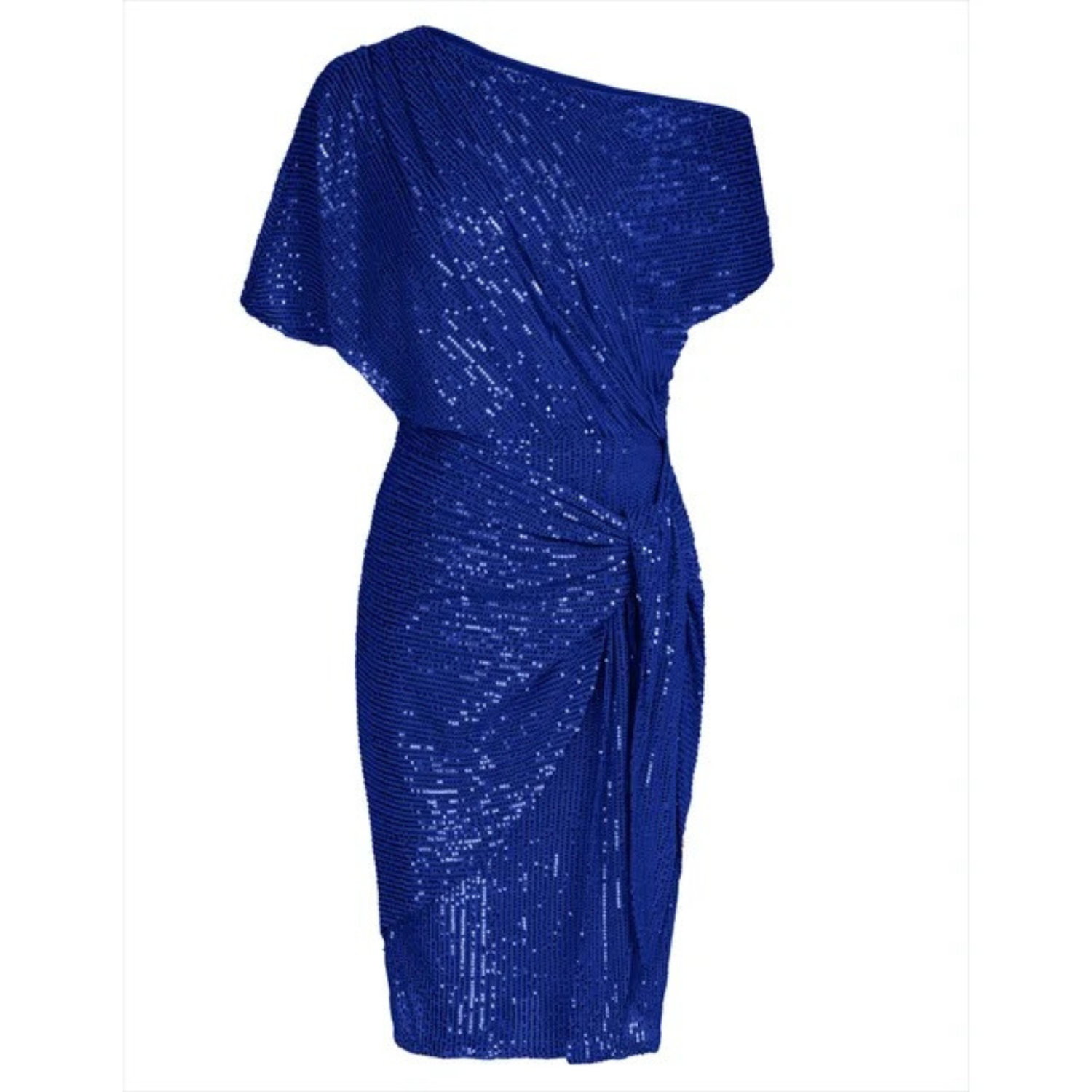 Women's Sequin Cocktail Dress – Asymmetric Off-Shoulder, Knee-Length