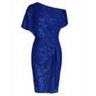 Women's Sequin Cocktail Dress – Asymmetric Off-Shoulder, Knee-Length