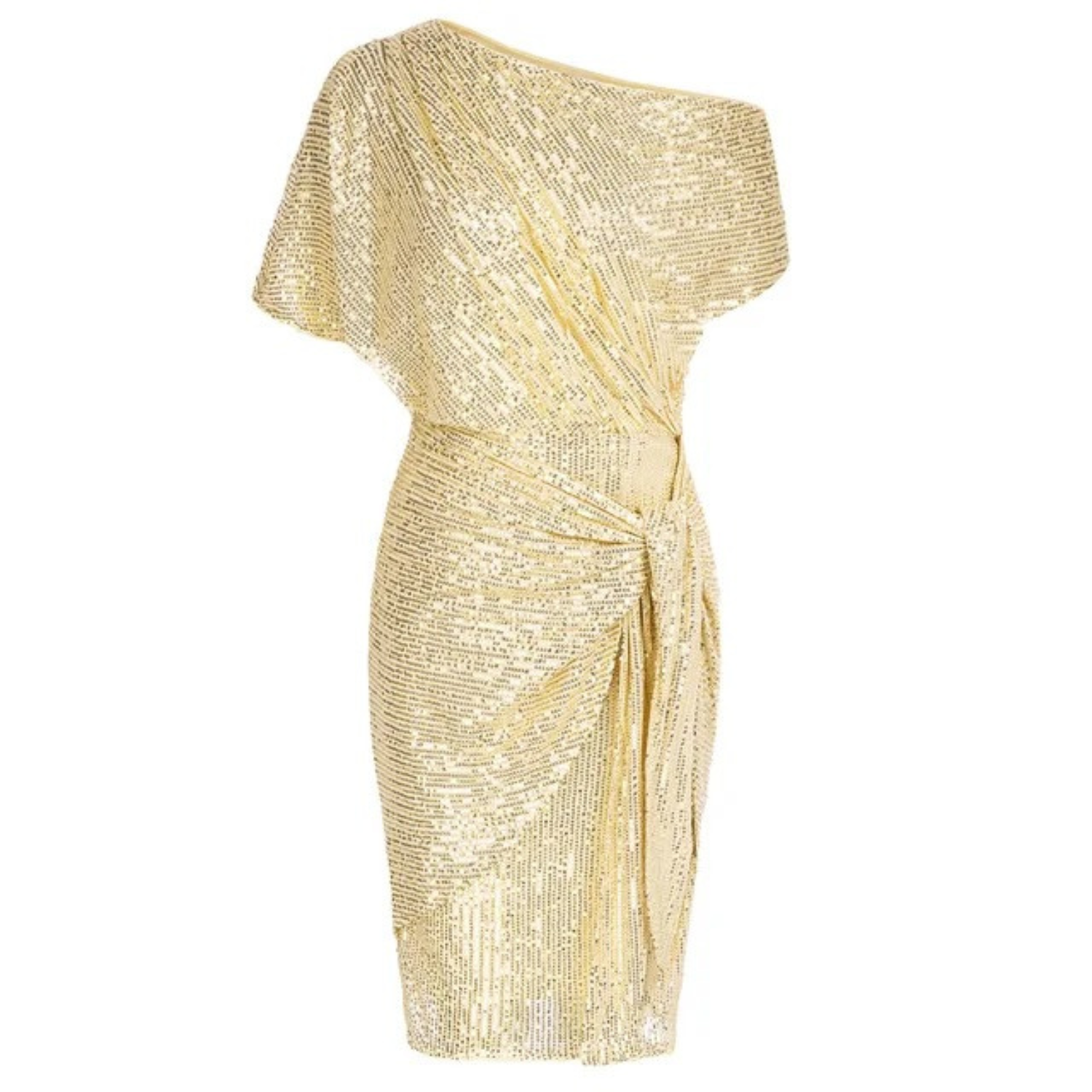 Women's Sequin Cocktail Dress – Asymmetric Off-Shoulder, Knee-Length