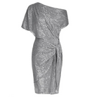 Women's Sequin Cocktail Dress – Asymmetric Off-Shoulder, Knee-Length