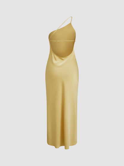 Jiska | Zijdezachte One-Shoulder Slip Dress voor Dames met Midi Lengte en Verleidelijke Split