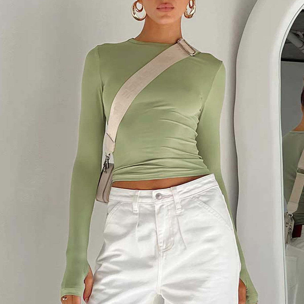 Women's Long Sleeve Stretch Crop Top with Thumbholes